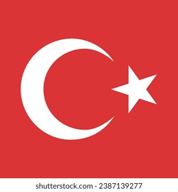 The flag of Turkey. Flag icon. Standard color. A square flag. Square icon. Computer illustration. Digital illustration. Vector illustration.
