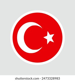 The flag of Turkey. Flag icon. Standard color. Round flag. Computer illustration. Digital illustration. Vector illustration.	