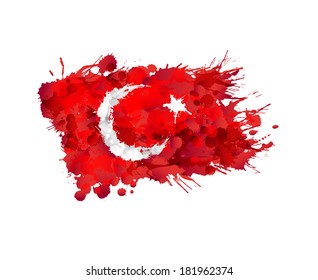 Flag of Turkey made of colorful splashes