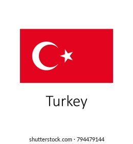 Flag of Turkey with name icon. Official colors and proportion correctly. National Turkey Flag vector. Turkey Flag vector illustration. National Turkey Flag vector on white background