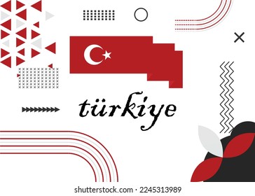 Flag of Turkey or Türkiye . National Republic day or Independence day design for Turkish celebration. Modern retro red abstract icons. Vector illustration 