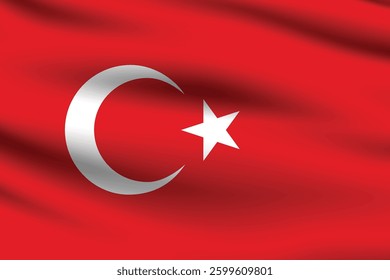 Flag of Turkey. Turkey flag official colors and proportion digital vector illustration. Wavy flag.
