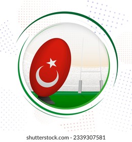 Flag of Turkey on rugby ball. Round rugby icon with flag of Turkey. Vector illustration.