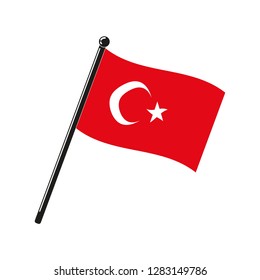 Flag of Turkey in the original size and colour on the stick isolated