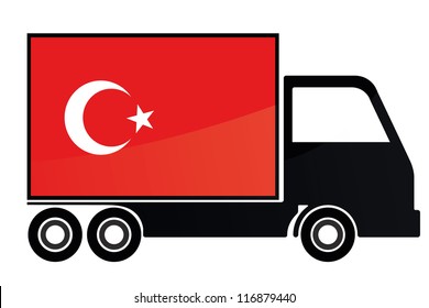 The flag of Turkey painted on the side of the silhouette of a truck