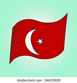 Flag of Turkey pop art vector. Beautiful style for comics. Hand drawn