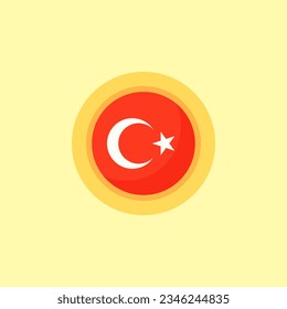 Flag of Turkey with round frame. Flat design style.