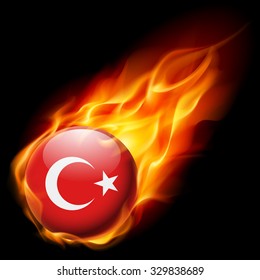 Flag of Turkey as round glossy icon burning in flame