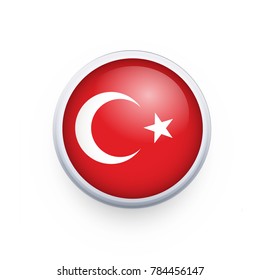 Flag of Turkey as round glossy icon. Button with Turkey flag. National flag for country of Turkey isolated, banner vector illustration. Vector illustration eps10.