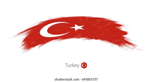 Flag of Turkey in rounded grunge brush stroke. Vector illustration.