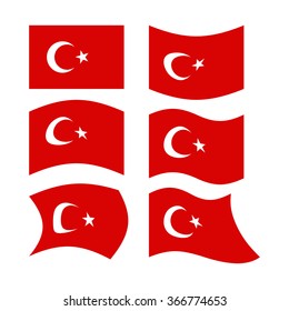 Flag of Turkey. Set  national ensign of Turkish State. Developing red banner with month and star.
