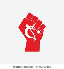 Flag of Turkey in the shape of raised hand sign isolated on background. Fist symbol modern, simple, vector, icon for website design, mobile app, ui. Vector Illustration