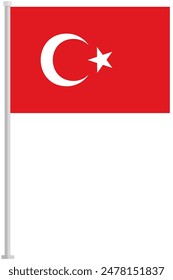 Flag of Turkey with silver pole flat icon isolated on white background.