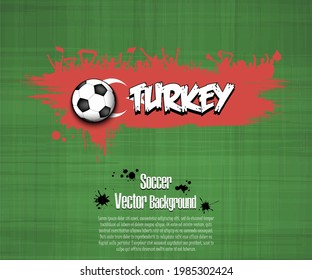 Flag of Turkey with soccer fans from blots paint on an isolated background. Design pattern on the football theme. Vector illustration