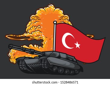 The flag of Turkey With Tank and Bomb Behind it Vector Illustrations - All elements on this template are editable with Vector Software