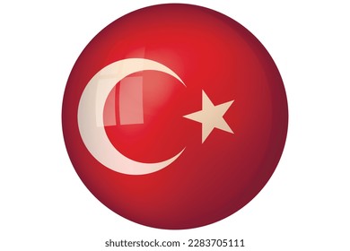 Flag of Turkey. Turkish national symbol in official colors. Template icon. Abstract vector background. Round glass light ball, 3D big bubble, sphere.