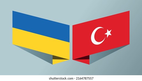 Flag of Turkey and Ukraine national banner greeting card graphic element Illustration template design
