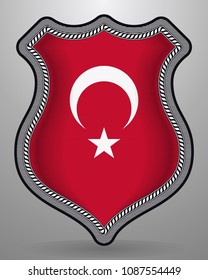 Flag of Turkey. Vector Badge and Icon. Vertical Orientation Version