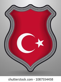 Flag of Turkey. Vector Badge and Icon. Horizontal Orientation Version