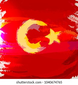 Flag of Turkey - vector clipart - abstract watercolor brushes set