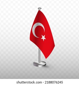 Flag of Turkey. Vector illustration of a flag with flagpole on a transparent background (PNG).