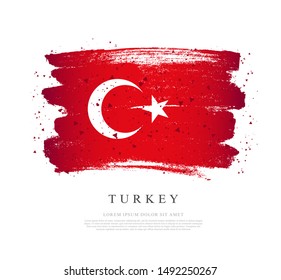 Flag of Turkey. Vector illustration on a white background. Brush strokes are drawn by hand. Independence Day.