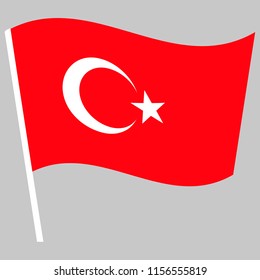 Flag of Turkey waving on the stick. Symbol of Independence Day, souvenir soccer game banner, language button, icon.