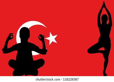 The flag of Turkey with yoga silhouettes