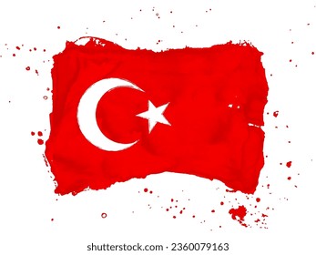 Flag of Turkish Republic, brush stroke background.  Flag of Turkish on white background. Watercolor style for your design, EPS10.