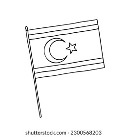 Flag of the Turkish Republic of Norther Cyprus. Vector, outline illustration. Vector black and white hand drawn flag.