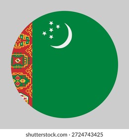 Bandera de Turkmenistán en forma circular con proporciones precisas y colores oficiales. Representando la identidad nacional y el patriotismo.