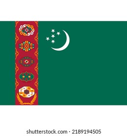 The flag of Turkmenistan consists of red vertical stripes located on the hoist line, contains five intersecting carpets on top of which two twigs of olive stripes. The crescent moon is white, symboliz