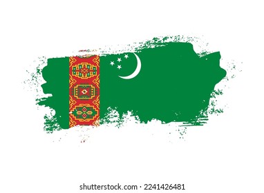 Flag of Turkmenistan country with hand drawn brush stroke vector illustration