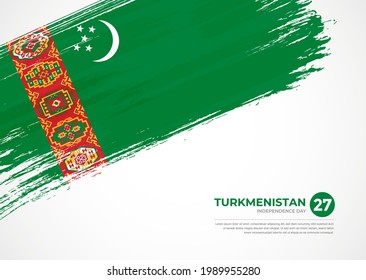 Flag of Turkmenistan with creative painted brush stroke texture background