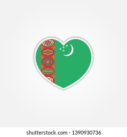 Flag of Turkmenistan heart 3d, Turkmenistan flag template design. Vector Eps 10