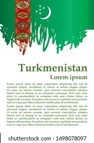 Flag of Turkmenistan, Republic of Turkmenistan. Template for award design, an official document with the flag of Turkmenistan. Bright, colorful vector illustration.