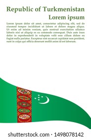Flag of Turkmenistan, Republic of Turkmenistan. Template for award design, an official document with the flag of Turkmenistan. Bright, colorful vector illustration.