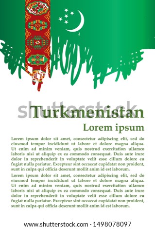 Flag of Turkmenistan, Republic of Turkmenistan. Template for award design, an official document with the flag of Turkmenistan. Bright, colorful vector illustration.