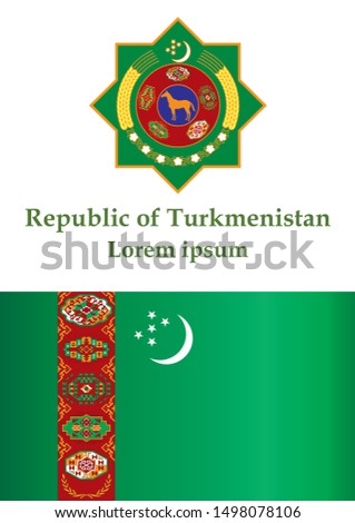 Flag of Turkmenistan, Republic of Turkmenistan. Template for award design, an official document with the flag of Turkmenistan. Bright, colorful vector illustration.