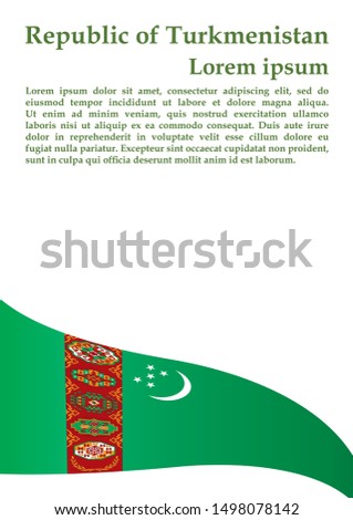 Flag of Turkmenistan, Republic of Turkmenistan. Template for award design, an official document with the flag of Turkmenistan. Bright, colorful vector illustration.