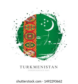The flag of Turkmenistan in the shape of a large circle. Vector illustration on a white background. Brush strokes are drawn by hand. Independence Day.