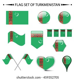 flag of TURKMENISTAN vector set