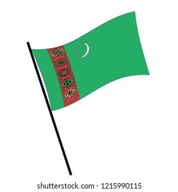 Bandera de Turkmenistán , Bandera de Turkmenistán ondeando ilustración vectorial aislada