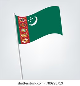 Flag of Turkmenistan , Turkmenistan flag waving isolated vector illustration,National flag of Turkmenistan Vector Illustration.