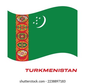 Flag of Turkmenistan, Waving National flag of Turkmenistan, National flag of Turkmenistan vector illustration.
