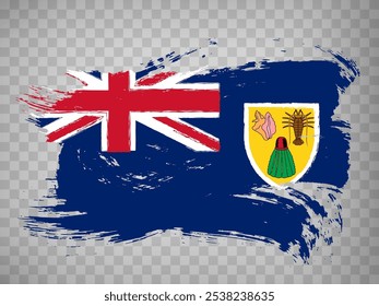 Bandera Islas Turcas y Caicos, fondo de trazo de pincel.  Ondeando la bandera de Turcos y Caicos sobre fondo transparente su diseño de Sitio web, App, UI. Reino Unido. EPS10.