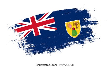 Flag of Turks and Caicos Islands country on brush paint stroke trail view. Elegant texture of national country flag