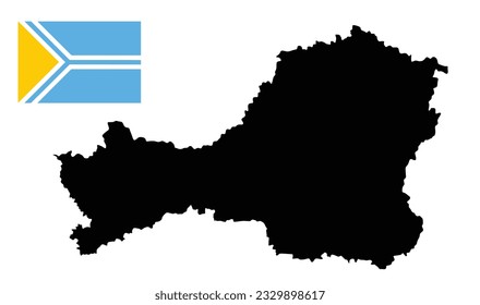 Flag of Tuva Republic map vector silhouette illustration isolated on white background. High detailed Russia oblast Tyva map shape. Russian federation territory. Tuva map and flag.