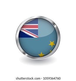 Flag of tuvalu, button with metal frame and shadow. tuvalu flag vector icon, badge with glossy effect and metallic border. Realistic vector illustration on white background.