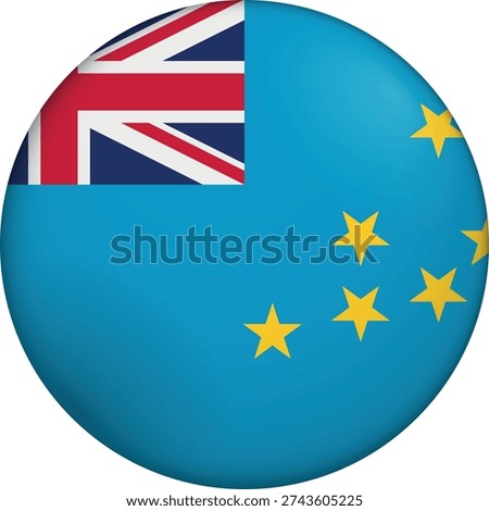 Flag of Tuvalu. Glossy circular flag. Button appearance. 3D Icon Design with depth. Professional, tactile look. Perfect for representing national identity in digital interfaces and perfect for websites